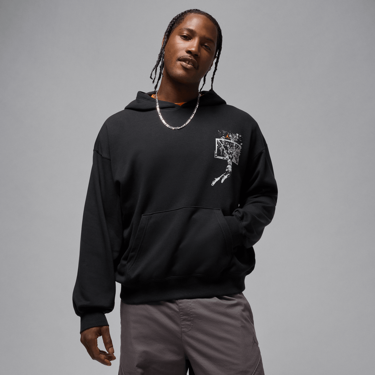 Jordan Brooklyn Men's Oversized Pullover Hoodie Black/Starfish – IF5853-010-S – product image