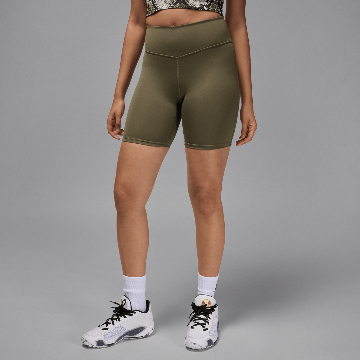 Jordan Sport Women's High-Waisted 7" Bike Shorts Medium Olive/White – FN7325-222-XS – product image