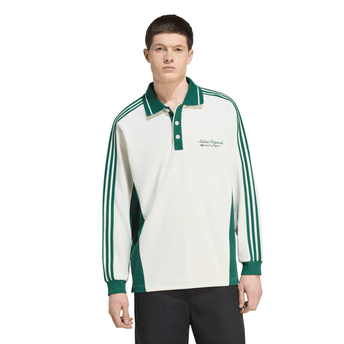 adidas Long Sleeved Polo Shirt Off White Dark Green – KW5688-S – product view 4