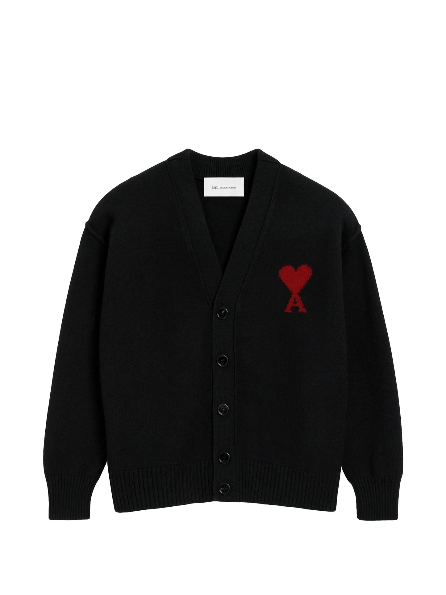 AMI Paris Ami de Coeur Wool Cardigan – Black/Red