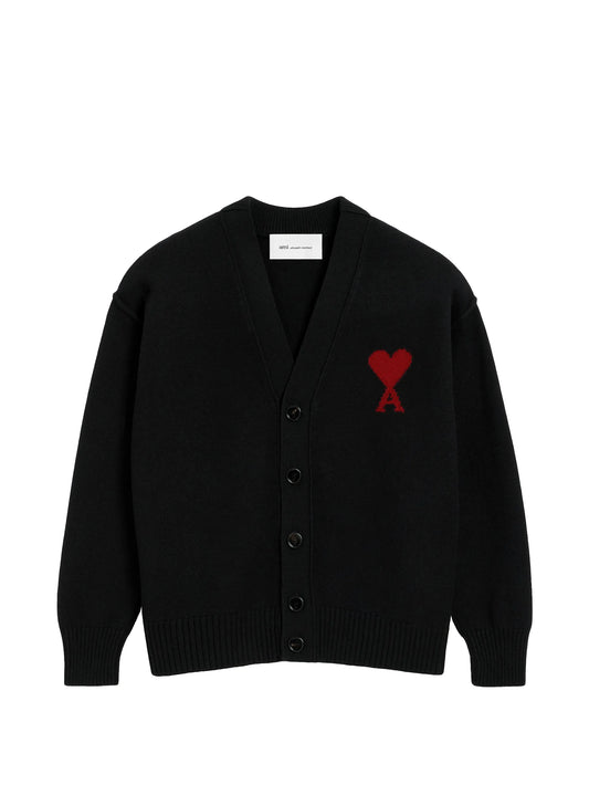AMI Paris Ami de Coeur Wool Cardigan – Black/Red