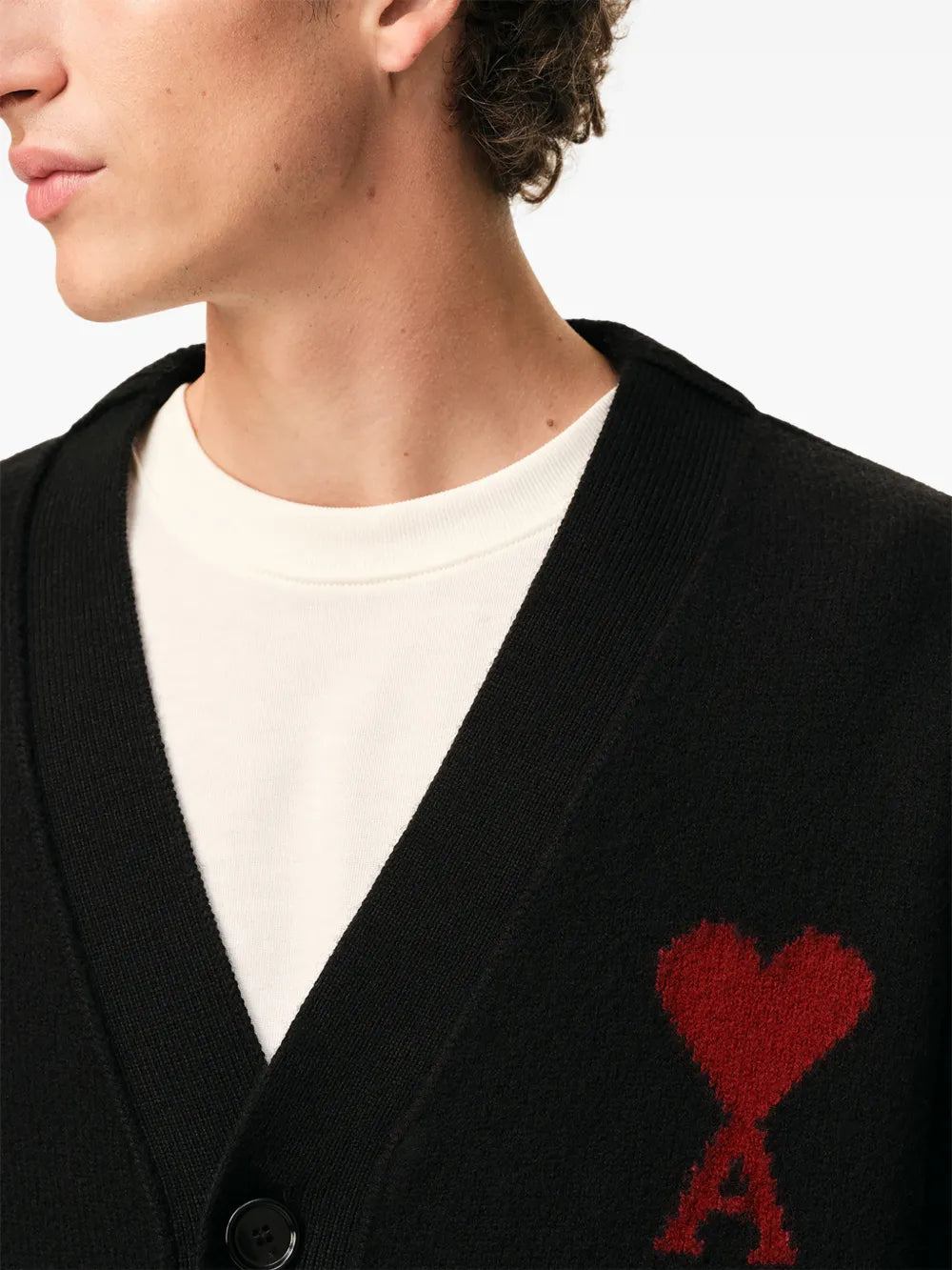 AMI Paris Ami de Coeur Wool Cardigan – Black/Red