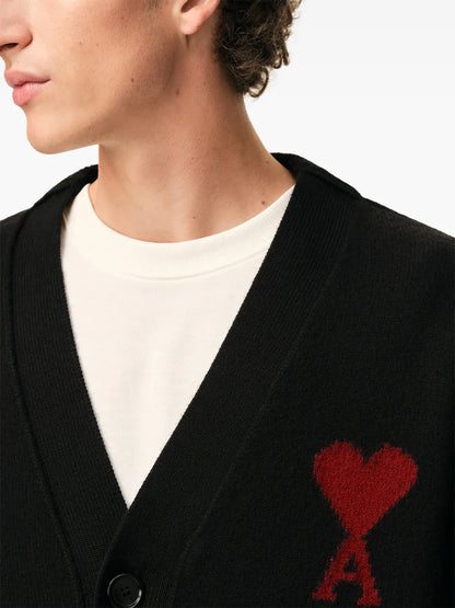 AMI Paris Ami de Coeur Wool Cardigan – Black/Red