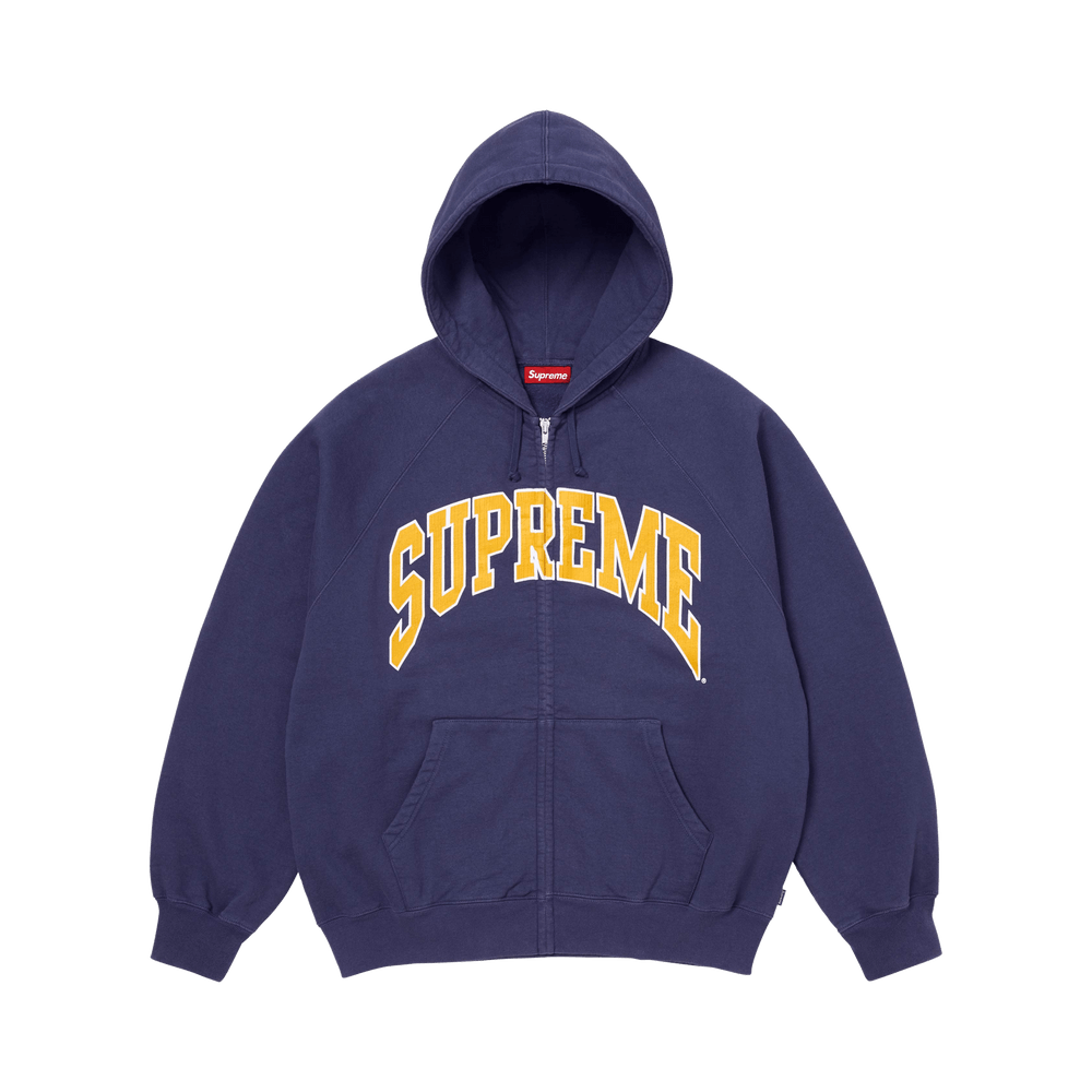 Supreme Cracked Raglan Zip-Up Hooded Sweatshirt – Washed Navy