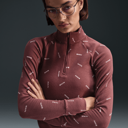Nike Sportswear Collection Women's Slim 1/2-Zip Long-Sleeve Logo Top Red Sepia/Light Orewood Brown/Red Sepia – FV7821-218-XS – product view 4