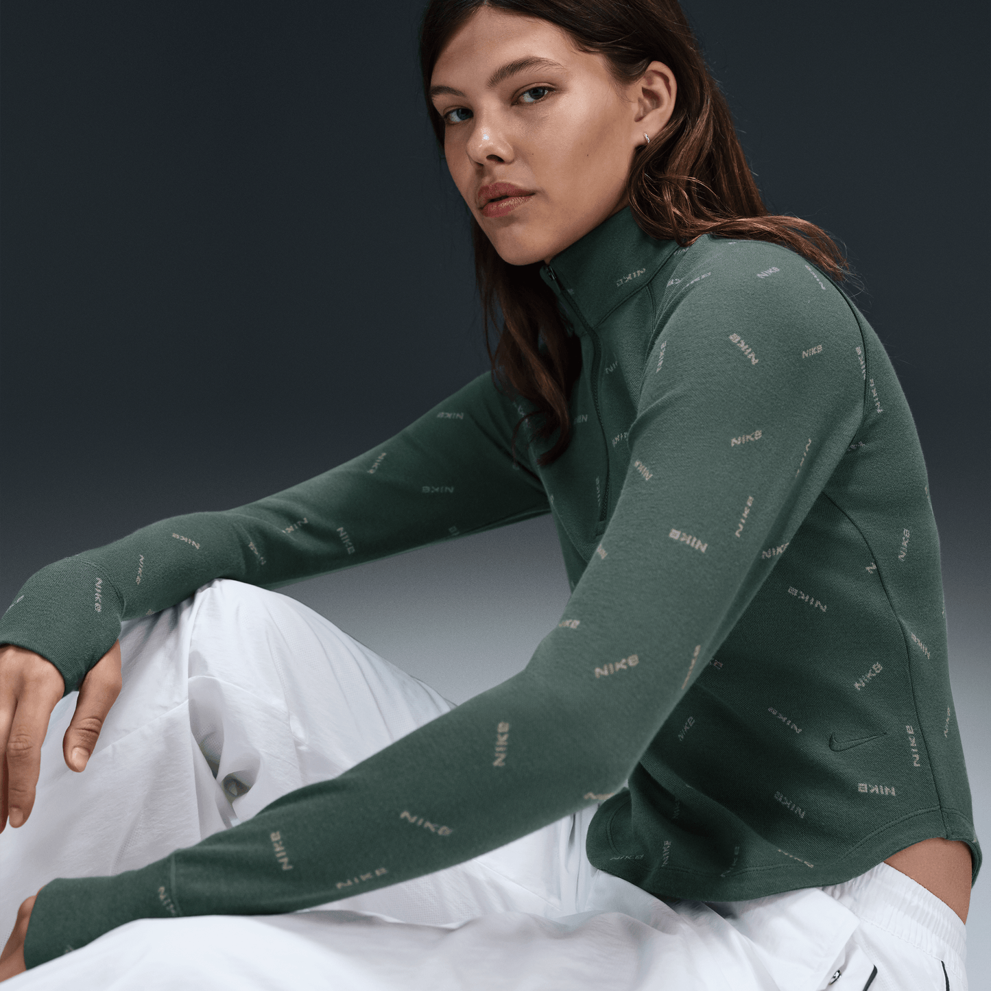 Nike Sportswear Collection Women's Slim 1/2-Zip Long-Sleeve Logo Top Vintage Green/Light Army/Vintage Green – FV7821-338-XS – product view 4