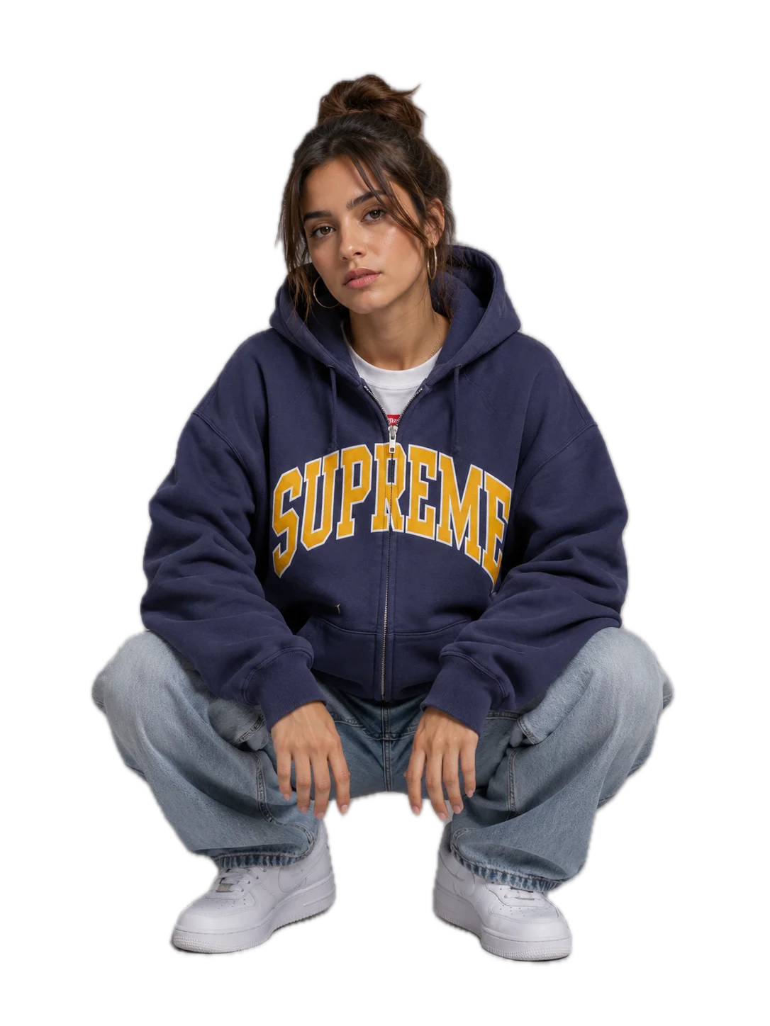 Supreme Cracked Raglan Zip-Up Hooded Sweatshirt – Washed Navy