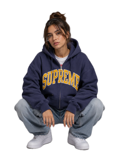 Supreme Cracked Raglan Zip-Up Hooded Sweatshirt – Washed Navy
