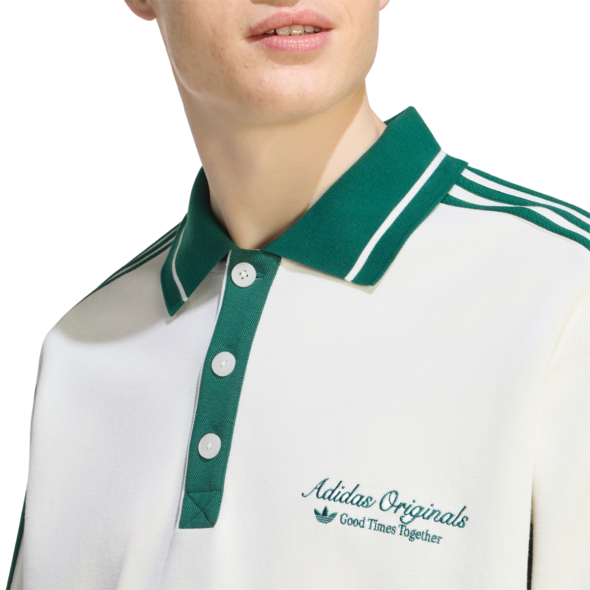 adidas Long Sleeved Polo Shirt Off White Dark Green – KW5688-S – product view 3