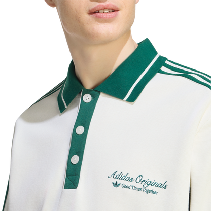 adidas Long Sleeved Polo Shirt Off White Dark Green – KW5688-S – product view 3