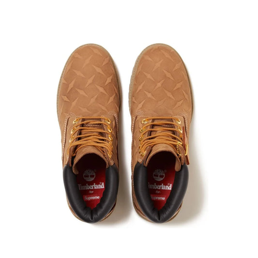 Supreme x Timberland 6 Inch Premium Waterproof Boot Embossed Diamond Plate Wheat